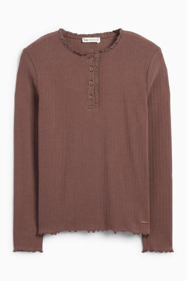 Copii - Fete - Tricou cu mânecă lungă - structurat - maro închis