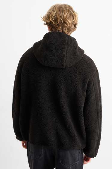 Herren - Teddy-Jacke mit Kapuze - schwarz