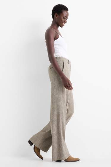 Dámské - Business kalhoty - mid waist - relaxed fit - se vzorem - béžová