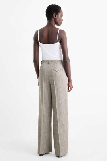 Dámské - Business kalhoty - mid waist - relaxed fit - se vzorem - béžová