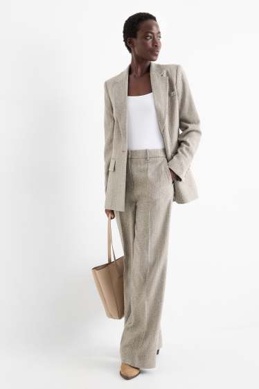 Dámské - Business kalhoty - mid waist - relaxed fit - se vzorem - béžová