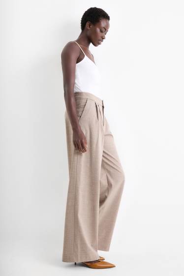 Damen - Business-Hose - High Waist - Wide Leg - strukturiert - beige