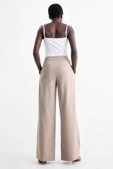 Damen - Business-Hose - High Waist - Wide Leg - strukturiert - beige