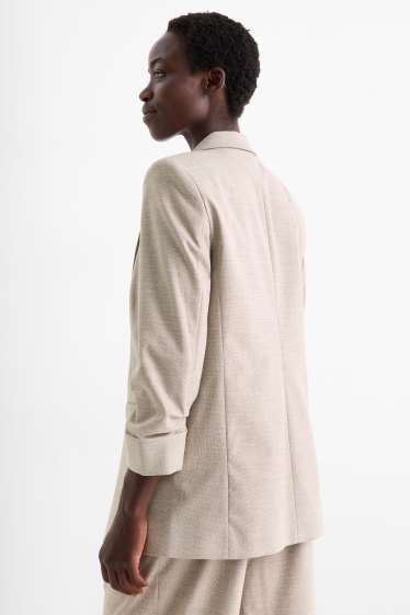 Women - Long blazer - regular fit - textured - beige