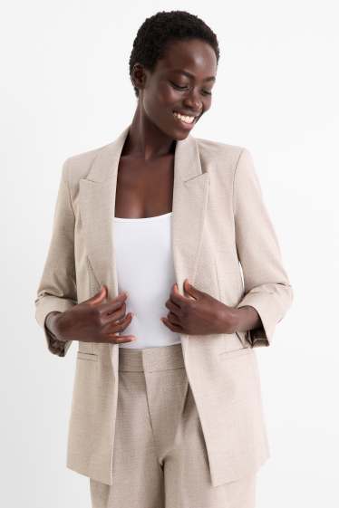 Women - Long blazer - regular fit - textured - beige
