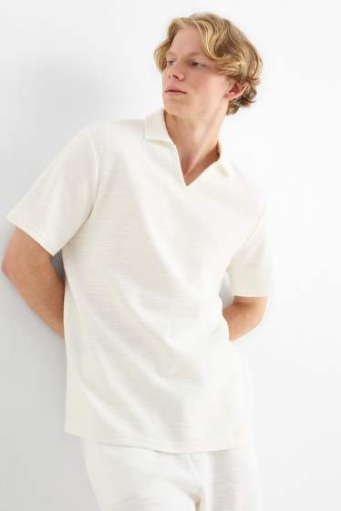 Bărbați - Tricou polo din tricot - relaxed fit - structurat - alb