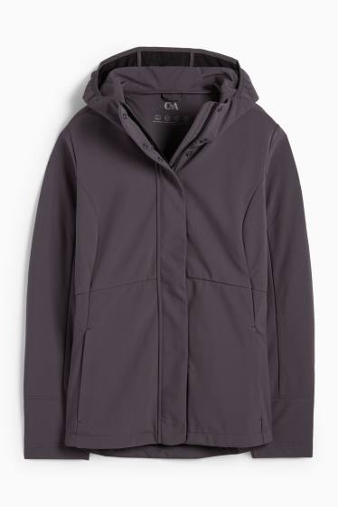 Damen - Softshelljacke mit Kapuze - wasserabweisend - 4 Way Stretch - dunkelgrau