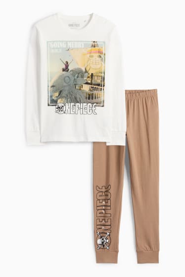 Kinder Jungen - One Piece - Pyjama - 2 teilig - weiss / beige