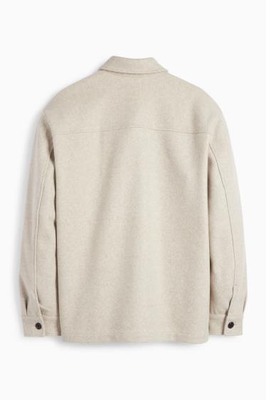 Heren - Overhemdjas - relaxed fit - kent - licht beige