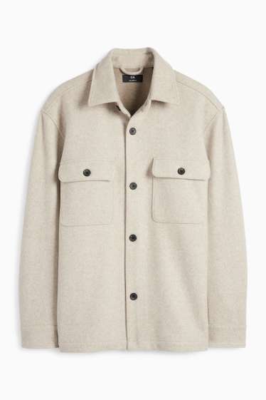 Heren - Overhemdjas - relaxed fit - kent - licht beige
