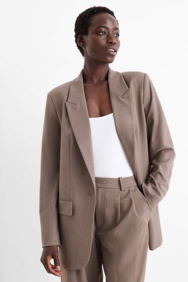 Dames - Lange blazer - relaxed fit - bruin-mix