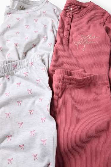 Kinder Mädchen - Multipack 2er - Schleife - Pyjama - 4 teilig - dunkelrosa