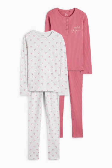 Kinder Mädchen - Multipack 2er - Schleife - Pyjama - 4 teilig - dunkelrosa