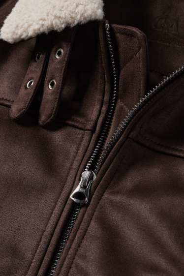 Men - Bomber jacket - faux leather - dark brown
