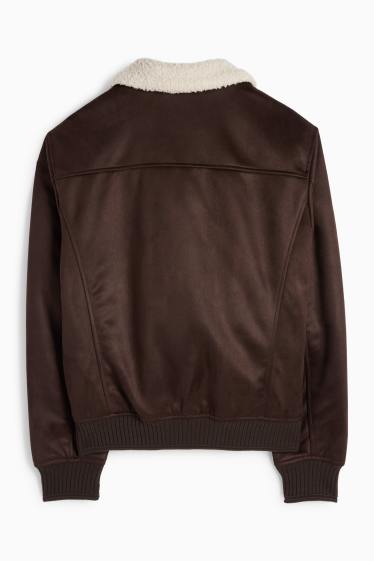 Men - Bomber jacket - faux leather - dark brown