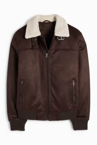 Men - Bomber jacket - faux leather - dark brown