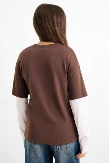 Kinder Mädchen - Cinnamoroll - Langarmshirt - 2-in-1-Look - dunkelbraun