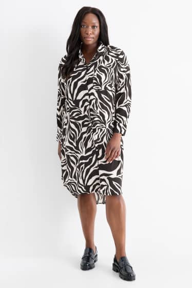Damen - Blusenkleid - gemustert - schwarz / beige