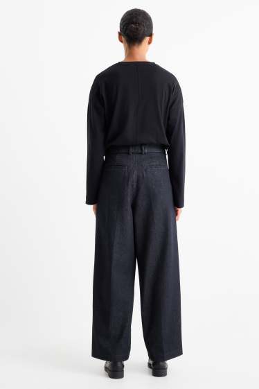 Women - Barrel jeans with belt - high waist - denim-dark blue