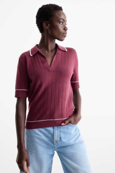Femmes - Pull en maille - manches courtes - finition côtelée - violet