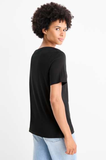 Dames - Basic T-shirt met V-hals - regular fit - zwart