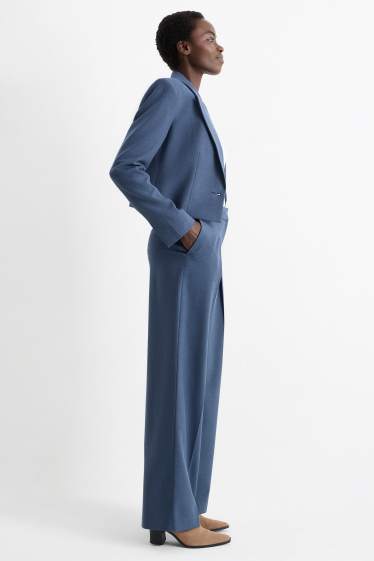Dámské - Business kalhoty - high waist - wide leg - tmavomodrá