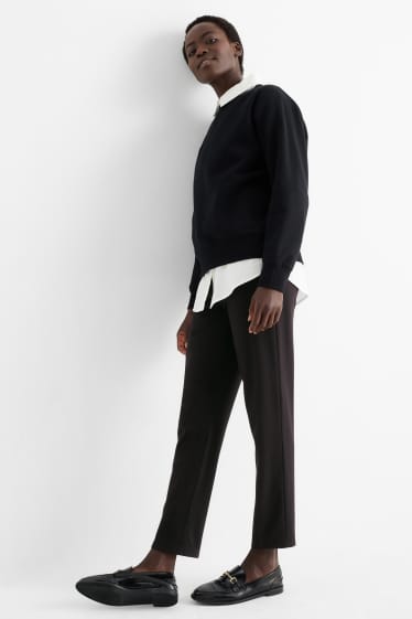 Dámské - Žerzejové kalhoty - high waist - slim fit - černá