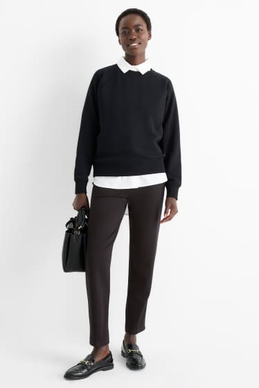 Dámské - Žerzejové kalhoty - high waist - slim fit - černá