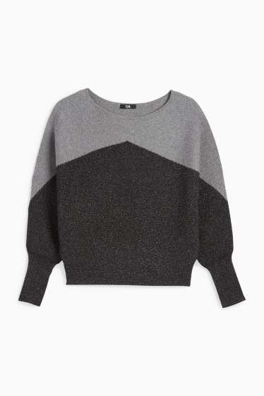 Women - Jumper - ribbed - dark gray