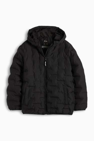 Children Boys - Quilted jacket with hood - water-repellent - black