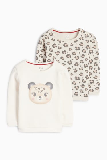 Bebeluși - fete - Multipack 2 buc. - leopard - bluză de molton bebeluși - alb-crem