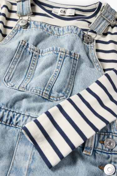 Kinder Mädchen - Set - Langarmshirt und Jeans-Latzkleid - 2 teilig - helljeansblau