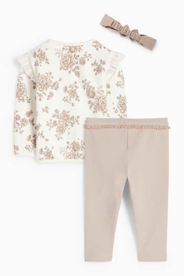 Miminka - dívky - Květinové motivy - outfit pro miminka - 3dílný - krémově bílá