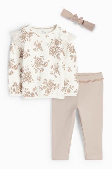 Miminka - dívky - Květinové motivy - outfit pro miminka - 3dílný - krémově bílá