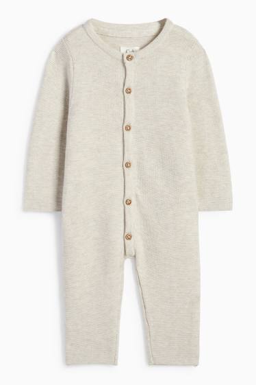 Unisex - Gebreide babyjumpsuit - geribd - licht beige