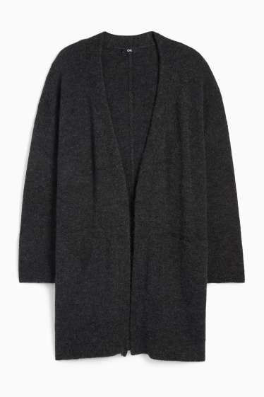 Damen - Lange Strickjacke - dunkelgrau