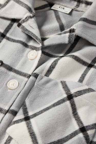 Kinder Mädchen - Flanell-Hemdjacke - kariert - hellgrau