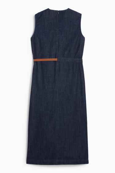 Dames - Bodyconjurk van denim, met ceintuur - jeansdonkerblauw