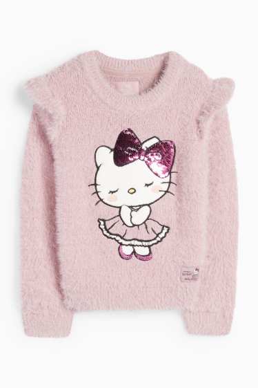 Děti - dívky - Hello Kitty - svetr - s lesklou aplikací - růžová