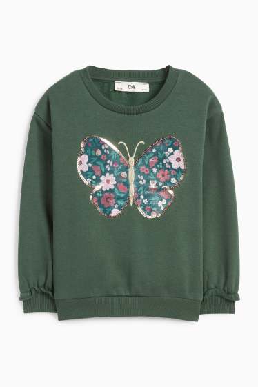 Kinder Mädchen - Schmetterling - Sweatshirt - Glanz-Effekt - dunkelgrün