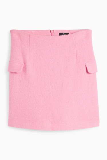 Dames - Bouclé minirok - wolmix - fuchsiarood