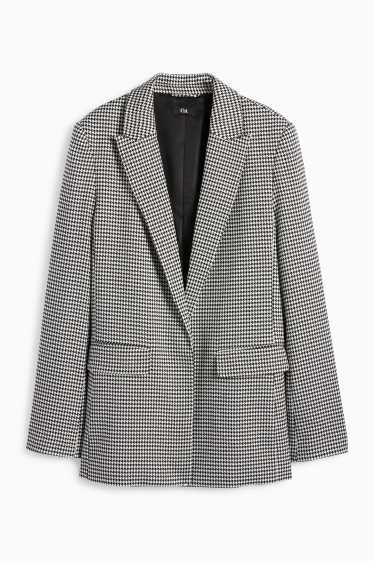 Dames - Lange blazer - regular fit - geruit - zwart / wit