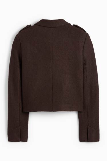Women - Cropped bouclé blazer - regular fit - wool blend - dark brown