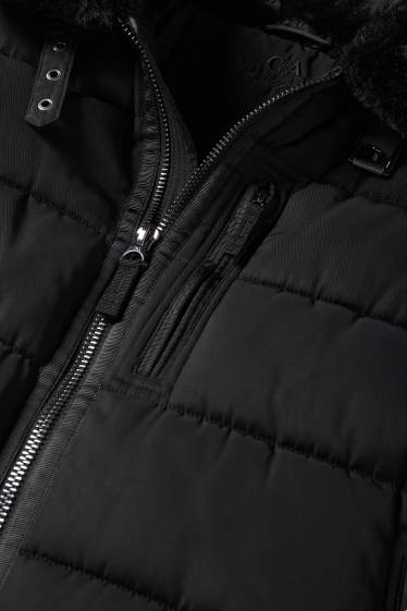 Hommes - Doudoune avec garniture imitation fourrure - noir