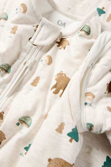Baby: jongens - Beer en egel - babyslaapzak - 18 tot 36 maanden - licht beige