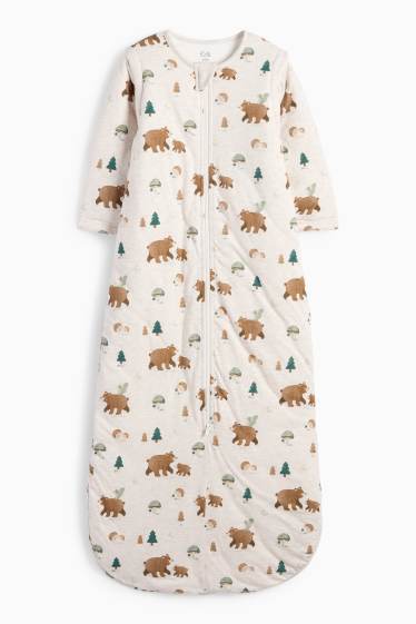 Baby: jongens - Beer en egel - babyslaapzak - 18 tot 36 maanden - licht beige
