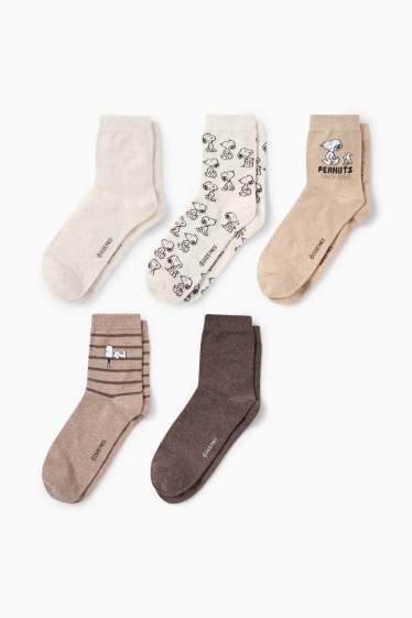 Donna - Confezione da 5 - calzini con motivo - Peanuts - beige / marrone