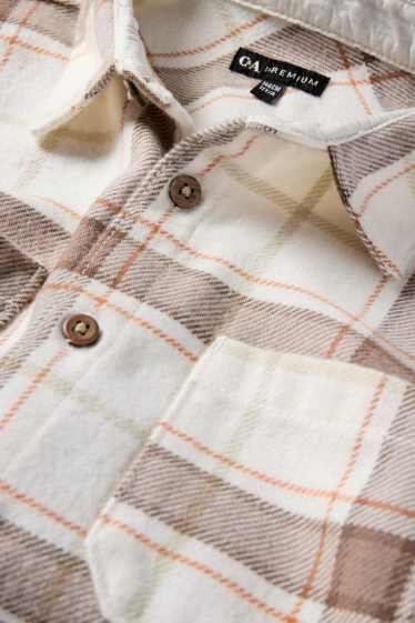 Kinder Buben - Flanell-Hemdjacke - kariert - hellbraun