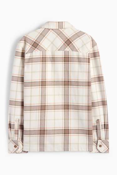 Kinder Buben - Flanell-Hemdjacke - kariert - hellbraun