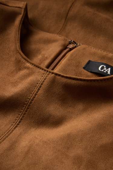 Femmes - Robe évasée - faux suède - marron